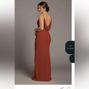 Elegant Cinnamon Bridesmaid Gown from David’s Bridal.